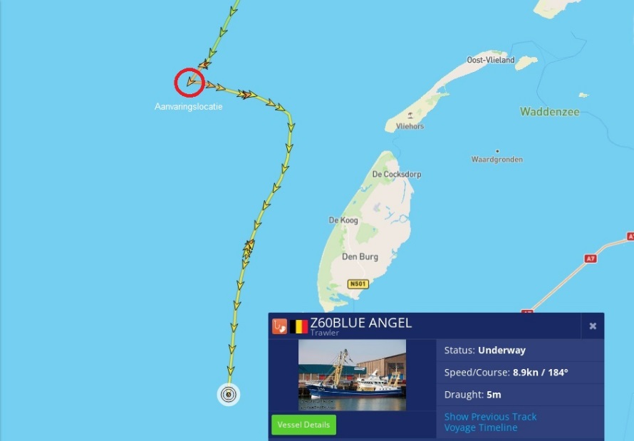 Aanvaring vrachtschip & kotter Noordzee