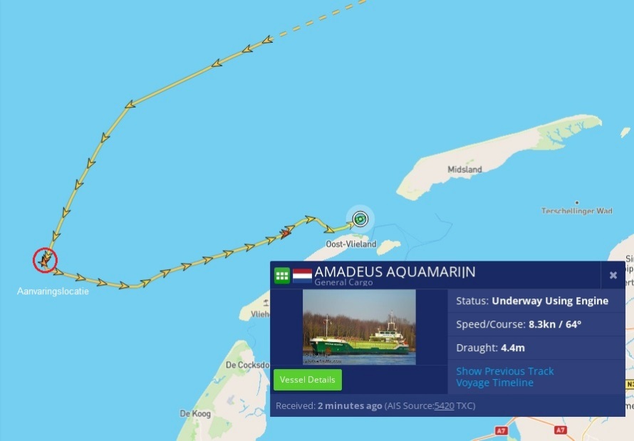 Aanvaring vrachtschip & kotter Noordzee