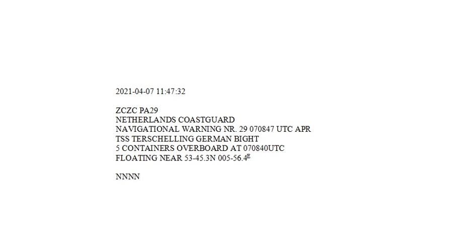 Containers 'Baltic Tern' overboord Noordzee