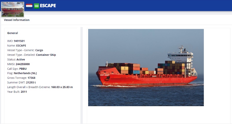 Containerschip Escape in problemen Noordzee